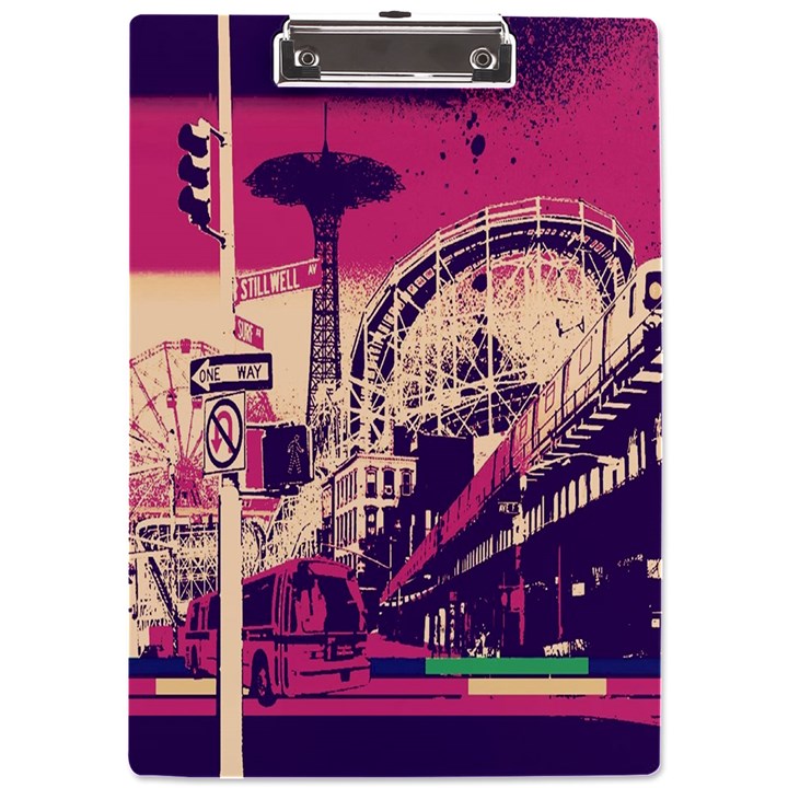 Pink City Retro Vintage Futurism Art A4 Acrylic Clipboard