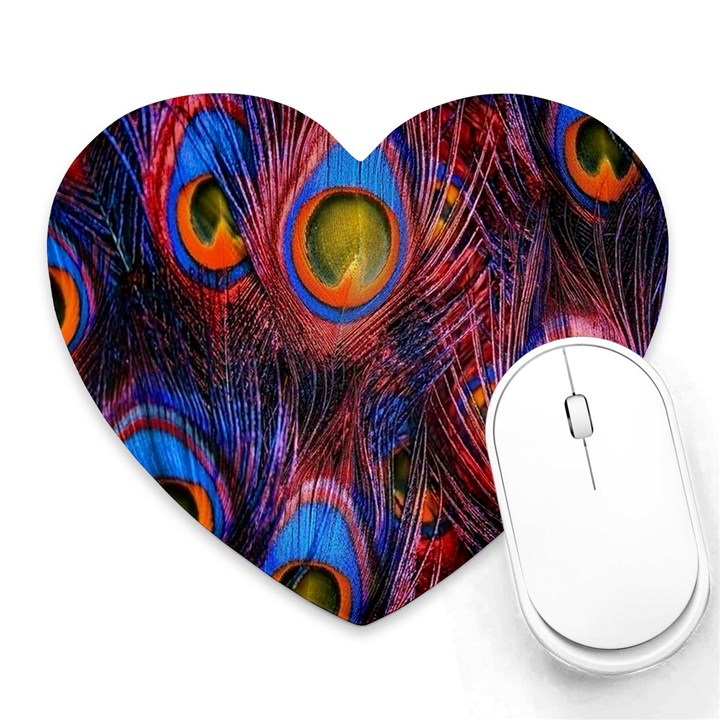 Pretty Peacock Feather Heart Mousepad