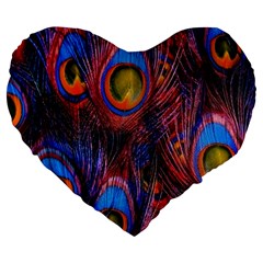 Pretty Peacock Feather Large 19  Premium Heart Shape Cushions by Ket1n9