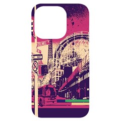 Pink City Retro Vintage Futurism Art iPhone 14 Pro Black UV Print Case