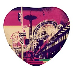 Pink City Retro Vintage Futurism Art Heart Glass Fridge Magnet (4 pack)