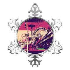 Pink City Retro Vintage Futurism Art Metal Small Snowflake Ornament