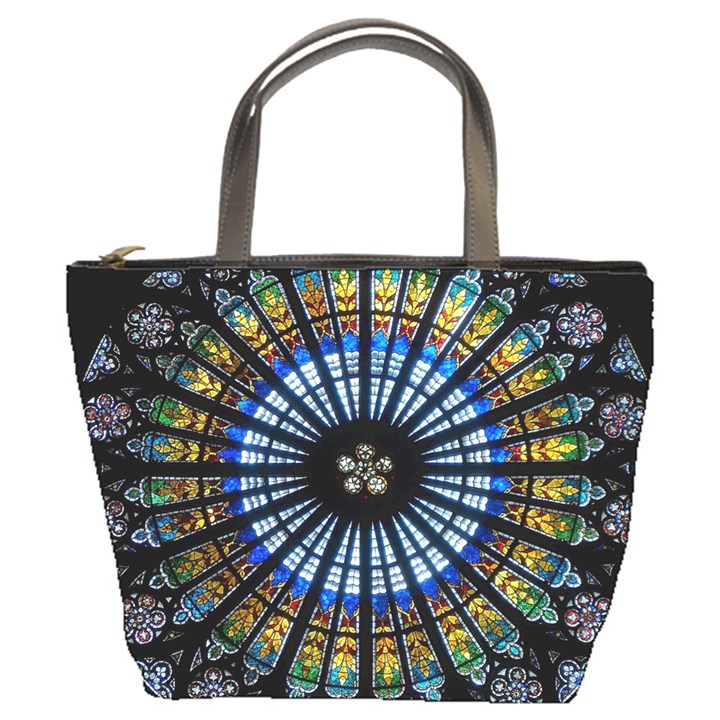 Stained Glass Rose Window In France s Strasbourg Cathedral Bucket Bag