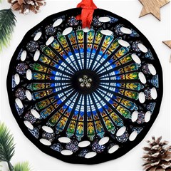 Stained Glass Rose Window In France s Strasbourg Cathedral Round Filigree Ornament (two Sides) by Ket1n9