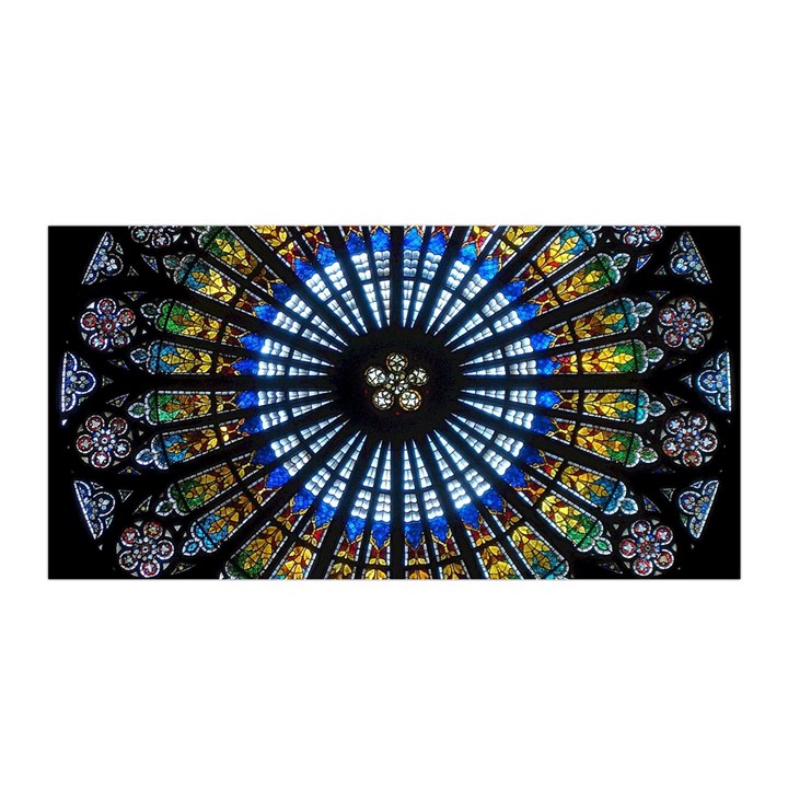 Stained Glass Rose Window In France s Strasbourg Cathedral Satin Wrap 35  x 70 