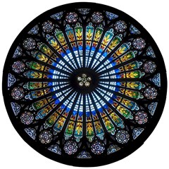 Stained Glass Rose Window In France s Strasbourg Cathedral Wooden Puzzle Round by Ket1n9