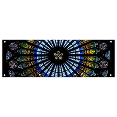 Stained Glass Rose Window In France s Strasbourg Cathedral Banner And Sign 9  X 3  by Ket1n9