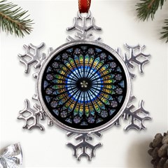 Stained Glass Rose Window In France s Strasbourg Cathedral Metal Large Snowflake Ornament by Ket1n9