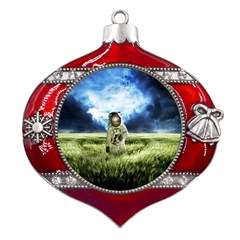 Astronaut Metal Snowflake And Bell Red Ornament by Ket1n9