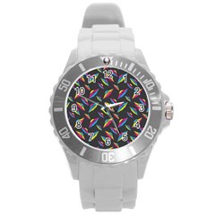 Alien Patterns Vector Graphic Round Plastic Sport Watch (l) by Ket1n9