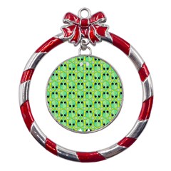 Alien Pattern- Metal Red Ribbon Round Ornament by Ket1n9