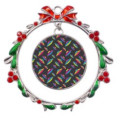 Alien Patterns Vector Graphic Metal X mas Wreath Ribbon Ornament by Ket1n9