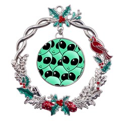 Art Alien Pattern Metal X mas Wreath Holly Leaf Ornament by Ket1n9