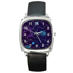 Realistic-night-sky-poster-with-constellations Square Metal Watch by Ket1n9