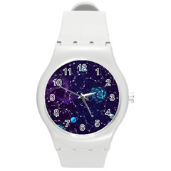 Realistic-night-sky-poster-with-constellations Round Plastic Sport Watch (m) by Ket1n9