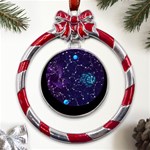 Realistic-night-sky-poster-with-constellations Metal Red Ribbon Round Ornament Front