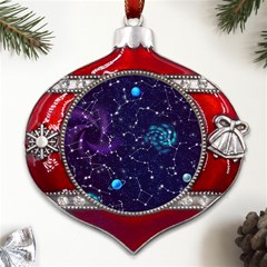 Realistic-night-sky-poster-with-constellations Metal Snowflake And Bell Red Ornament by Ket1n9