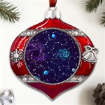 Realistic-night-sky-poster-with-constellations Metal Snowflake And Bell Red Ornament Front