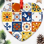 Mexican-talavera-pattern-ceramic-tiles-with-flower-leaves-bird-ornaments-traditional-majolica-style- Ornament (Heart) Front