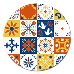 Mexican-talavera-pattern-ceramic-tiles-with-flower-leaves-bird-ornaments-traditional-majolica-style- Magnet 5  (round) by Ket1n9