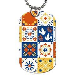 Mexican-talavera-pattern-ceramic-tiles-with-flower-leaves-bird-ornaments-traditional-majolica-style- Dog Tag (two Sides) by Ket1n9