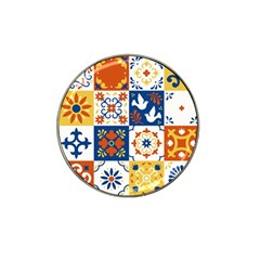 Mexican-talavera-pattern-ceramic-tiles-with-flower-leaves-bird-ornaments-traditional-majolica-style- Hat Clip Ball Marker