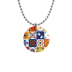 Mexican-talavera-pattern-ceramic-tiles-with-flower-leaves-bird-ornaments-traditional-majolica-style- 1  Button Necklace by Ket1n9