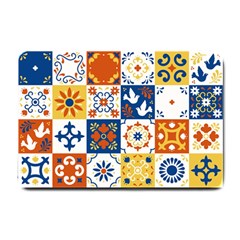 Mexican-talavera-pattern-ceramic-tiles-with-flower-leaves-bird-ornaments-traditional-majolica-style- Small Doormat by Ket1n9