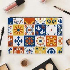 Mexican-talavera-pattern-ceramic-tiles-with-flower-leaves-bird-ornaments-traditional-majolica-style- Cosmetic Bag (large) by Ket1n9