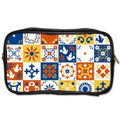 Mexican-talavera-pattern-ceramic-tiles-with-flower-leaves-bird-ornaments-traditional-majolica-style- Toiletries Bag (two Sides) by Ket1n9