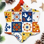 Mexican-talavera-pattern-ceramic-tiles-with-flower-leaves-bird-ornaments-traditional-majolica-style- Snowflake Ornament (Two Sides) Back