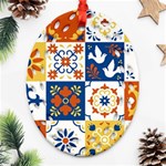 Mexican-talavera-pattern-ceramic-tiles-with-flower-leaves-bird-ornaments-traditional-majolica-style- Oval Filigree Ornament (Two Sides) Front