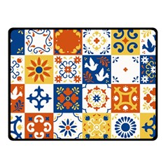 Mexican-talavera-pattern-ceramic-tiles-with-flower-leaves-bird-ornaments-traditional-majolica-style- Two Sides Fleece Blanket (small)