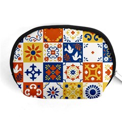 Mexican-talavera-pattern-ceramic-tiles-with-flower-leaves-bird-ornaments-traditional-majolica-style- Accessory Pouch (medium) by Ket1n9