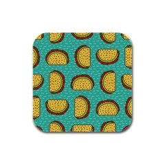 Taco-drawing-background-mexican-fast-food-pattern Rubber Square Coaster (4 Pack) by Ket1n9