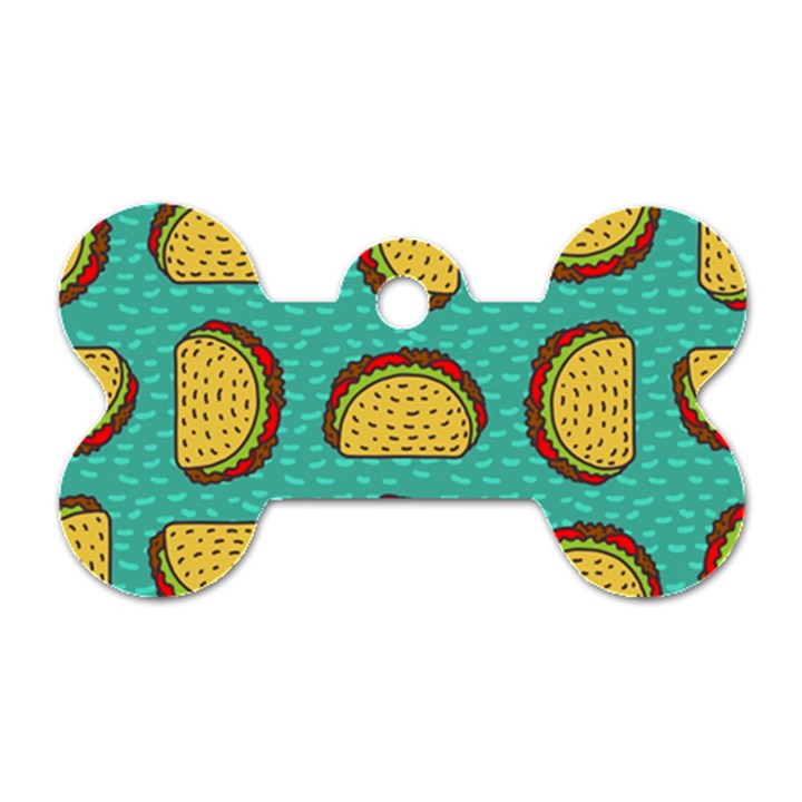 Taco-drawing-background-mexican-fast-food-pattern Dog Tag Bone (One Side)