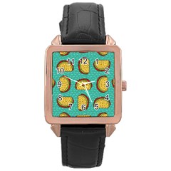 Taco-drawing-background-mexican-fast-food-pattern Rose Gold Leather Watch  by Ket1n9