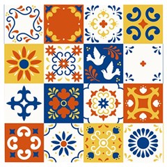 Mexican-talavera-pattern-ceramic-tiles-with-flower-leaves-bird-ornaments-traditional-majolica-style- Wooden Puzzle Square by Ket1n9