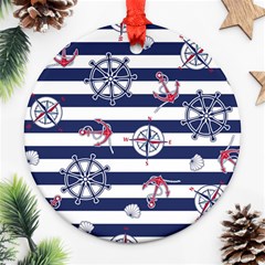 Seamless-marine-pattern Round Ornament (two Sides) by Ket1n9