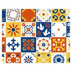 Mexican-talavera-pattern-ceramic-tiles-with-flower-leaves-bird-ornaments-traditional-majolica-style- Premium Plush Fleece Blanket (medium) by Ket1n9