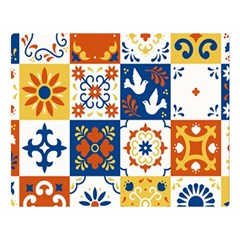 Mexican-talavera-pattern-ceramic-tiles-with-flower-leaves-bird-ornaments-traditional-majolica-style- Premium Plush Fleece Blanket (large) by Ket1n9