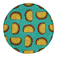 Taco-drawing-background-mexican-fast-food-pattern Round Glass Fridge Magnet (4 Pack) by Ket1n9