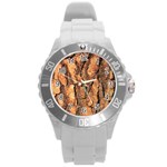 Bark Texture Wood Large Rough Red Wood Outside California Round Plastic Sport Watch (L) Front