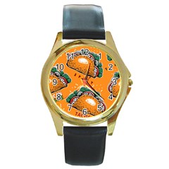 Seamless-pattern-with-taco Round Gold Metal Watch by Ket1n9