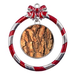 Bark Texture Wood Large Rough Red Wood Outside California Metal Red Ribbon Round Ornament by Ket1n9