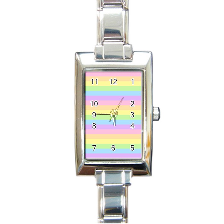 Cute Pastel Rainbow Stripes Rectangle Italian Charm Watch