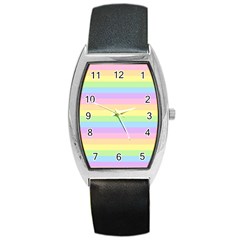 Cute Pastel Rainbow Stripes Barrel Style Metal Watch