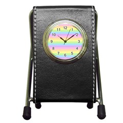 Cute Pastel Rainbow Stripes Pen Holder Desk Clock by Ket1n9