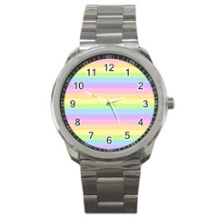 Cute Pastel Rainbow Stripes Sport Metal Watch by Ket1n9