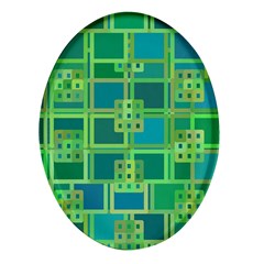 Green-abstract-geometric Oval Glass Fridge Magnet (4 Pack) by Ket1n9